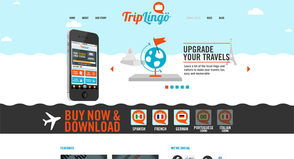TripLingo website, second version. Early web experiences were part product education, part fundraising proof, and part customer acquisition.